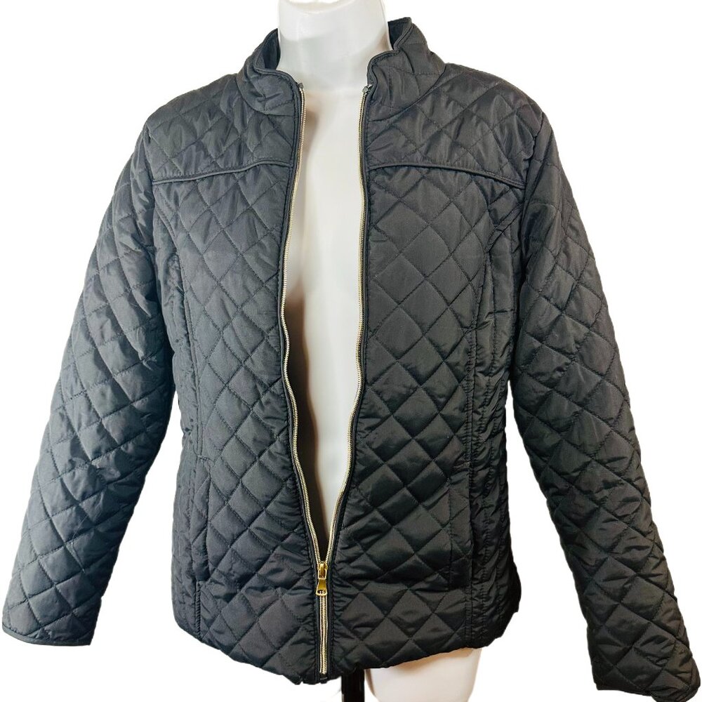 Black Quilted Zip-Up Lightweight Jacket | Size 8 | EUC